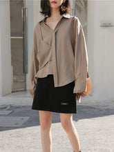 V-Neck Irregular Loose Solid Color Shirt